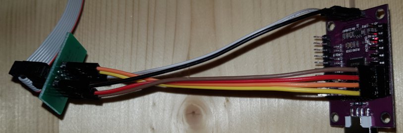 Photo of the connected wired from the FT232H board to the clip breakout board